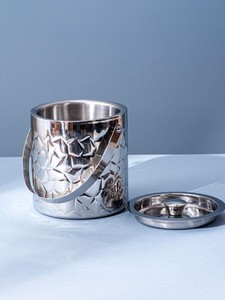 Stainless Steel Ice <b>Bucket</b> <b>with</b> <b>Lid</b>, Hammered Ice Cooler <b>with</b> Handle for Hotel & Home - Product Image 6