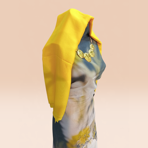 Luxury German Swiss Dirac Jacquard Woven for Cotton Maxi Dress Yellow <b>Shawl</b> | Grey Floral Fransawi Dirac <b>Wedding</b> Party Wear - Product Image 2
