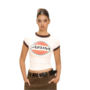 Arim Women's <b>Y2K</b> Crop Top Short Sleeve Crew Neck Logo Print Casual T-<b>Shirt</b> Spring Summer 100% Cotton Jersey Regular Fit - Product Image 1