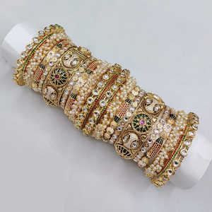 Designer Glam Finish Kundan Meenakari and <b>Pearl</b> Bangles Set Elegant <b>Gold</b> Plated Jewelry for Weddings and Festive Occasions - Product Image 1