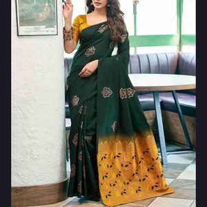 Sari de Invierno para Mujer, Hermosamente Diseñado, para Bodas y Fiestas, Bordado a Mano, Largo hasta el Suelo, Reversible, de Poliéster, Gran Venta - Product Image 5