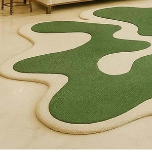 Alfombra verde de lujo, hecha a mano, con diseño abstracto, forma irregular, alfombra suave y moderna para decoración del hogar, sala de estar. - Product Image 2