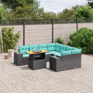 Juego de sofás de patio de ratán sintético negro de 9 piezas con cojines, conjuntos de jardín - Product Image 1