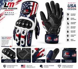 Guantes de Motocicleta Long Mission Industry Edición USA, de Cuero, Largos hasta la Muñeca, Compatibles con Pantalla Táctil, Transpirables, Ecológicos, Forrados de Piel - Product Image 5