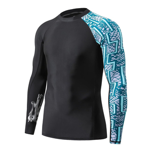 Unisex Long Sleeve Rash Guard Black with Blue Tribal Print Breathable 300g Quick Dry Spandex Polyester <b>Shirt</b> - Product Image 3