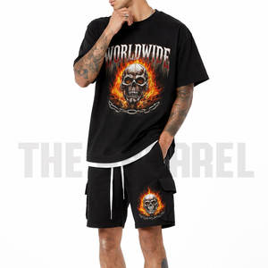 Venta al por mayor de conjuntos de ropa para hombre de EE. UU., de color liso, de poliéster y algodón, transpirables, informales, de verano, camiseta y pantalones cortos, precio al por mayor - Product Image 3