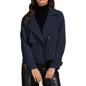 Abrigos de lana personalizados para mujer, estilo gabardina, color azul marino, cortos, con doble botonadura, chaqueta tipo blazer con botones frontales y solapa con muescas, ropa de abrigo de invierno. - Product Image 1