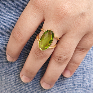 Hot Sale Oval Cut Hydro Quartz Chalcedony <b>Adjustable</b> <b>Ring</b> Solid Brass 18k Gold Plated Double Band Open <b>Rings</b> for Unisex Jewelry - Product Image 3