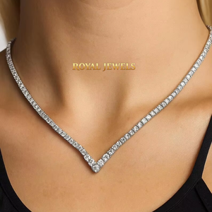 Collar de Moissanita en Forma de V, Gargantilla de Moissanita Creada en Laboratorio, Conjunto de Joyería de Plata con Pavé para Fiesta y Boda - Product Image 1