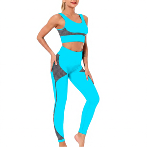 Women's Black Yoga Set High Waist Leggings Strapless <b>Lace</b> <b>Elastic</b> Waist 2 Piece Activewear Full Length Stretch - Product Image 4