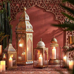 Moroccan Brass <b>Lantern</b> Set Rectangular Candle Holder Home Decoration Durable <b>Gold</b> Plated Design - Product Image 1