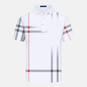 เสื้อเชิ้ตผู้ชายสีฟ้าอ่อนลายสก็อต แขนสั้น คอสูง ทรงโอเวอร์ไซส์ สไตล์ลำลอง ผ้าเจอร์ซีย์เนื้อฝ้าย 100% ระบายอากาศได้ดี - Product Image 1