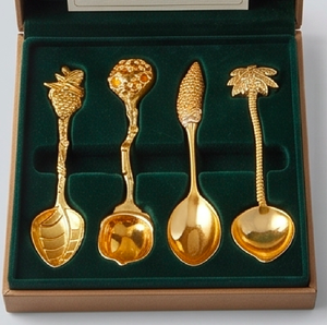 Juego de cucharas con diseño tropical dorado, con mango de palma, maíz y piña, cubiertos novedosos para servir en fiestas - Product Image 6