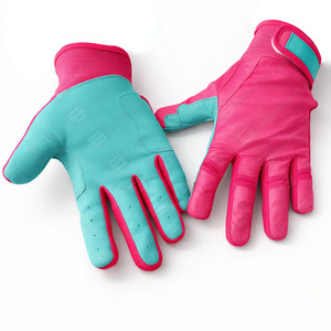 ถุงมือตีเบสบอลหนังแท้สีชมพูและสีเขียวขุ่น พร้อมแถบตีนตุ๊กแกสำหรับปิด ใช้ได้ทั้งชายและหญิง สำหรับการฝึกซ้อม ทนทาน - Product Image 1