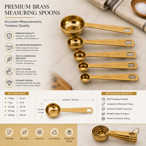 Juego de Cucharas Medidoras de Latón Premium con Acabado Dorado, 5 Piezas, Cucharas Medidoras de Cocina al por Mayor, Herramientas para Hornear y Cocinar para el Hogar, Hoteles y Cafeterías - Product Image 5