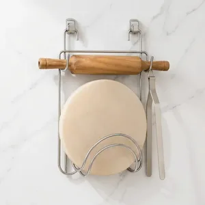 Wall <b>Mount</b> Stainless Steel Chakla Belan Stand with Wooden Rolling Pin & Marble <b>Board</b> | Kitchen Organizer for Roti Chapati Making - Product Image 1