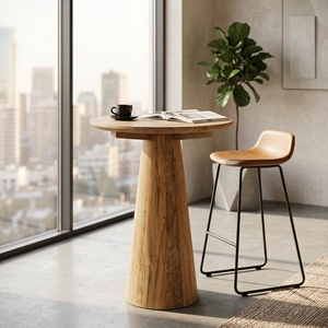 Rustic Solid Wood Round Dining <b>Table</b> Natural Timber Conical Pedestal Base Wooden <b>Bistro</b> <b>Bistro</b> <b>Table</b> Living Room Home Furniture - Product Image 4