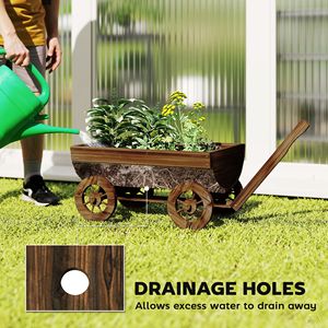 Carrello Fioriera in Legno con 4 Ruote, Piccolo Carretto da Giardino Mobile con Drenaggio, Forniture per Giardino - Product Image 5