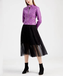 Nouvelle veste en cuir matelassée violette pour femme, style motard court, tissu tissé, grandes tailles - Product Image 4