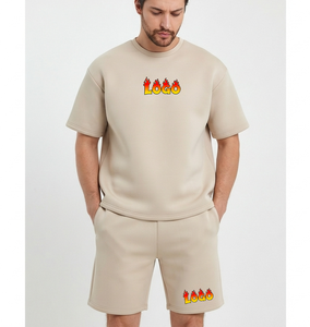 Fabricante de Ropa OEM, Conjunto de Camiseta y Pantalones Cortos Deportivos de Algodón para Hombre, con Logotipo Personalizado Estampado para Verano - Product Image 1