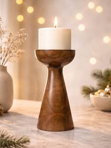 Porte-bougie conique en bois artisanal, ensemble de supports carrés en bois pour bougies chauffe-plat, finition naturelle faite à la main, décoration d'intérieur, pot à bougie - Product Image 3