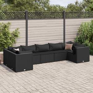 Conjunto de Muebles de Jardín de 7 Piezas con Patas Ajustables, en Ratán Sintético Negro - Product Image 1