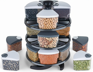 Multi-functional Rotating Kitchen Spice Rack with 12 Glass Seasoning <b>Jars</b> for Storing Various Seasonings - Product Image 1