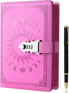 Journal à cadenas avec stylo, format A5, couverture rigide, agenda rechargeable avec cadenas à combinaison, couverture en cuir/PVC - Product Image 1