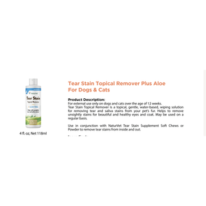 NaturVet Tear Stain Topical Remover Plus Aloe pour chiens et chats 118ml - Product Image 1