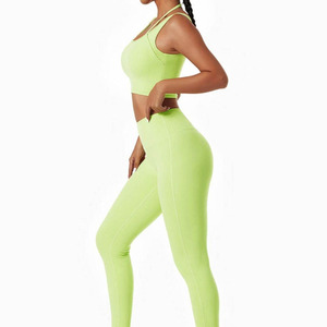 Ensemble de yoga 3 pièces uni, col rond, dos nageur, taille haute, sans couture, crop top, short, respirant, nylon/spandex/polyester, toutes saisons - Product Image 5