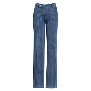 Oem Odm Wholesale Rate High Quality Casual Soft Cargo Wide Leg Pants And Trousers <b>Waist</b> Printed <b>Jeans</b> Solid Color Denim Pants - Product Image 1