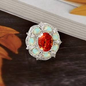 Anillo de Plata de Ley con Zafiro Padparadscha, Gema Naranja de Ceilán, Detalle de Ópalo, Hecho a Mano, Regalo de Compromiso - Product Image 1