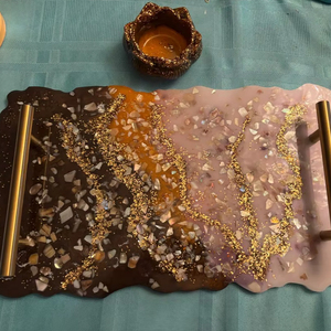 Luxury Geode <b>Epoxy</b> Resin Serving Tray Crystal Stone Inlay Gold Glitter Art Decorative Vanity <b>Coffee</b> <b>Table</b> Storage Tray Home Use - Product Image 1
