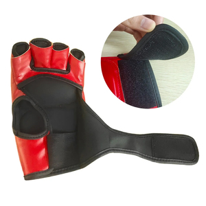 <b>Half</b> Finger Leather Training Gloves Red Black <b>Slip</b>-On for Martial Arts Boxing Unisex - Product Image 2