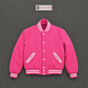Blouson Bomber Varsity Classique Rose pour Homme – Veste Extérieure Moderne Style Letterman Décontractée à Col Rabattu Coupe Droite en Polyester - Product Image 5