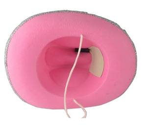Sombrero de vaquero estilo western con corona, tocado de plumas, ribete de lentejuelas, disfraz rosa para mujer en el escenario - Product Image 2