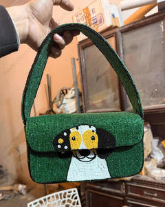 Handmade Beagle Dog Beaded <b>Shoulder</b> <b>Bag</b> Emerald Green Ivory Puppy Portrait Flap Handbag Women Wholesale OEM Private Label - Product Image 2