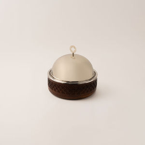 Plat de service en acier inoxydable avec base en bois et couvercle rond, chauffe-plat de buffet, pot de service pour plats chauds, idéal pour le Ramadan - Product Image 1