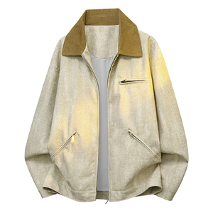 Chaqueta Bomber Vintage para Hombre con Degradado de Color, Cuello Camisero, Cierre de Cremallera, Abrigo Casual de Otoño - Product Image 2