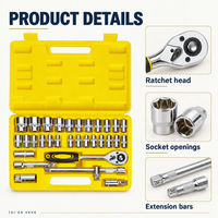 Set Soket Metrik 32-Piece 1/2 Inch Drive 8-32mm dengan Ratchet dan Soket Busi 100532