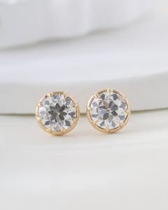 Boucles d'oreilles en argent rose et diamants pour femmes, coupe ronde brillante, solitaire classique 585 - Product Image 2