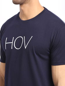 Camiseta de Manga Corta con Cuello Redondo para Hombre, Color Azul Marino, Marca HOV, Modelo HMT-2005, Transpirable, de Algodón y Poliéster, con Diseño Gráfico - Product Image 5