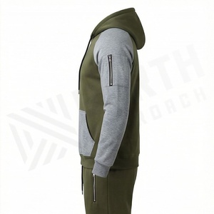 Sweat-shirt à capuche color block pour homme, manches longues, décontracté, avec cordon de serrage, pull à capuche, vert olive, gris, design patchwork, vêtements d'automne - Product Image 4