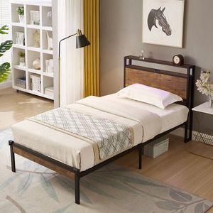Base letto matrimoniale in metallo con testiera e pediera in legno, porta USB e funzione stabilizzante, non richiede rete a molle, con contenitore - Product Image 3