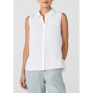 Camicetta di lino di misto modesto personalizzato estivo abbatta la <span class=keywords><strong>camicia</strong></span> <span class=keywords><strong>bianca</strong></span> senza maniche in lino biologico da donna - Product Image 1