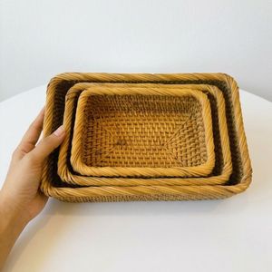 Handwoven Natural Rattan <b>Rectangular</b> Storage <b>Basket</b> Set of 3 for Home Organization and Decoration - Product Image 5