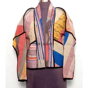 Nouvelle arrivée : veste indienne artisanale en coton patchwork multicolore, broderie Kantha, écologique, style ethnique bohème, pour un usage décontracté - Product Image 1