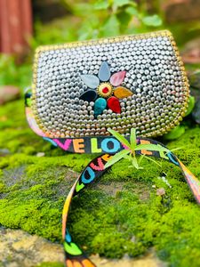 New Arrival Metal Storage Bag Vintage Colorful Stone & <b>Silver</b> Brass Beaded <b>Clutch</b> Bag Chic Embellished Metal Evening Party Purse - Product Image 3