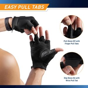 Gants rembourrés en cuir avec languettes de traction pour hommes et femmes, durables, ajustables pour la musculation, le cyclisme, la gym et l'entraînement - Product Image 4