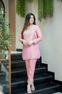 Women's Pink Ankle-Length Salwar Kameez Kurta Casual Party Wear Regular Fit Quick Dry India Pakistan Style Set - Product Image 2